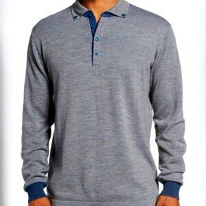 Robert Graham Este Long-sleeve Merino Wool Polo Sweater Heather Grey